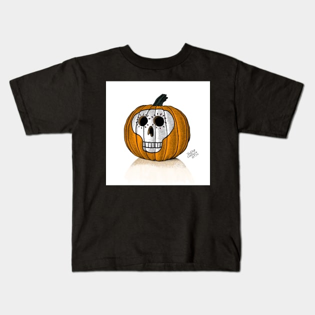 Pumpkin Skull Kids T-Shirt by doubletony